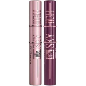 Maybelline New York Lash Sensational Sky High Mascara, Volumising & Lengthening Mascara, Washable Flake-Free Formula: Black + Burgundy Haze (Duo Bundle)