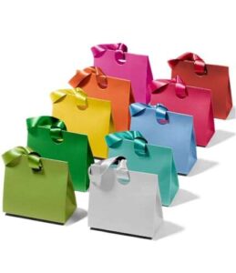 Vitalizart Medium Gift Bags 9.8″x4.3″x8.6″ With Ribbon Handles, Set of 10 Mixed Colours Reusable Paper Gift Wrap Bags For Birthday, Baby Shower, Party Favours, Wedding, Christening, Christmas