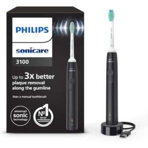 Philips Sonicare 3100 Series Electric Toothbrush, Sonic Toothbrush, Pressure Sensor and Timer, Black, HX3671/14