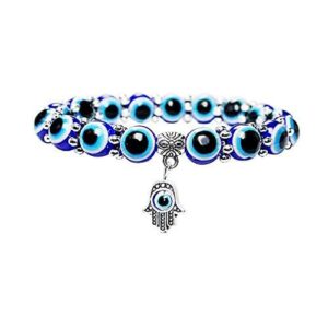 ZHIHUI Evil Eye Hamsa Blue Beaded Charm Stretch Bracelet Hand of Fatima Turkish Lucky Evil Eye Bracelet for Protection and Blessing