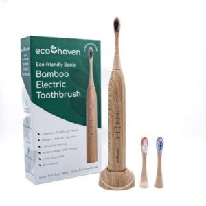 Ecohaven Sustainable Sonic Bamboo Electric Toothbrush – 3 Recyclable Heads – 5 Cleaning Modes – USB Type C Charger – Waterproof Handle – 5 Weeks Battery Life – Lightweight – Eco-Friendly