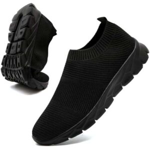 Mens Trainers Slip on Trainers Lightweight Walking Running Sneaker Fitness Gym Sports Jogging Tennis Shoes Mens Black Size 9