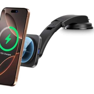 ESR Dashboard Magnetic Wireless Car Charger（HaloLock）, Compatible with MagSafe Car Charger，Fast Charging, Dashboard Mount Compatible with Caseless iPhone 15/14/13/12 Series and Magnetic Cases, Black