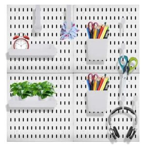LDXDRU 60 x 60cm Pegboard Combination Kit, Wall Organiser With Accessories, White Plastic Board for Garage Wall Storage, Kitchen Home Tool Storage – 4 Panels of 30 x 30cm