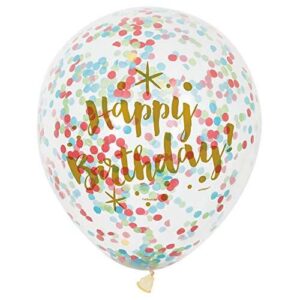 Glitzy Gold Birthday Clear Latex Balloons with Confetti (30cm) Pack of 6 – Premium Quality Balloons for Parties & Celebrations