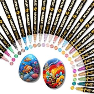 FINGERTIP STORY Acrylic Paint Pens, 24 Metallic Pens Colours Dual Tip Acrylic Pens for Rock Painting, Wood, Glass, Ceramic, Stones, Fabric, Canvas, Craft, Waterproof Brush Pens