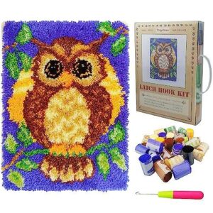 TmppDeco Owl Latch Hook Kits for Adults Kids – DIY Latch Hook Rug Making Kits for Beginners (Owl, 52 x 38cm)