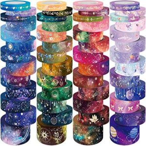 Biuunsf 52 Rolls Washi Tape Set, Gold Foil Galaxy Washi Tape for Journaling Supplies, 4 Size Washi Tapes for Scrapbooking, DIY Journal Set, Craft, Gift Wrapping, Painting