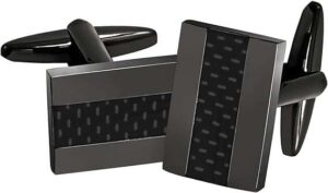 Handcrafted Carbon Fiber Rhodium Plated Gun Black Metal Square Cufflinks Set