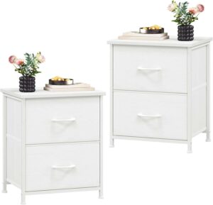 Somdot White Bedside Table Set of 2 with Fabric Drawers
