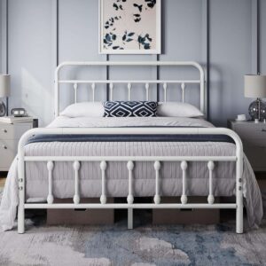 Yaheetech Double Bed Frame – Vintage Iron, White